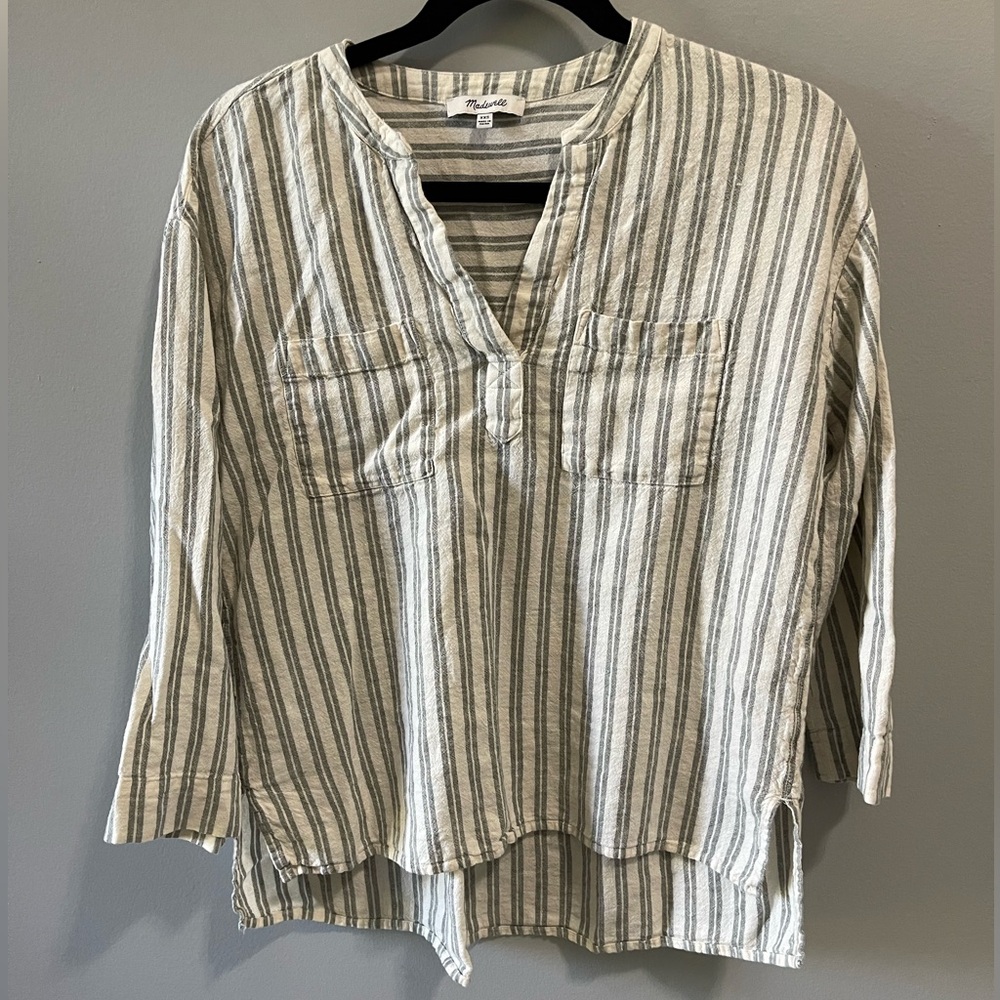 Madewell Linen-Blend Lakeline Popover Shirt XXS – Hester Stripe loose fit
